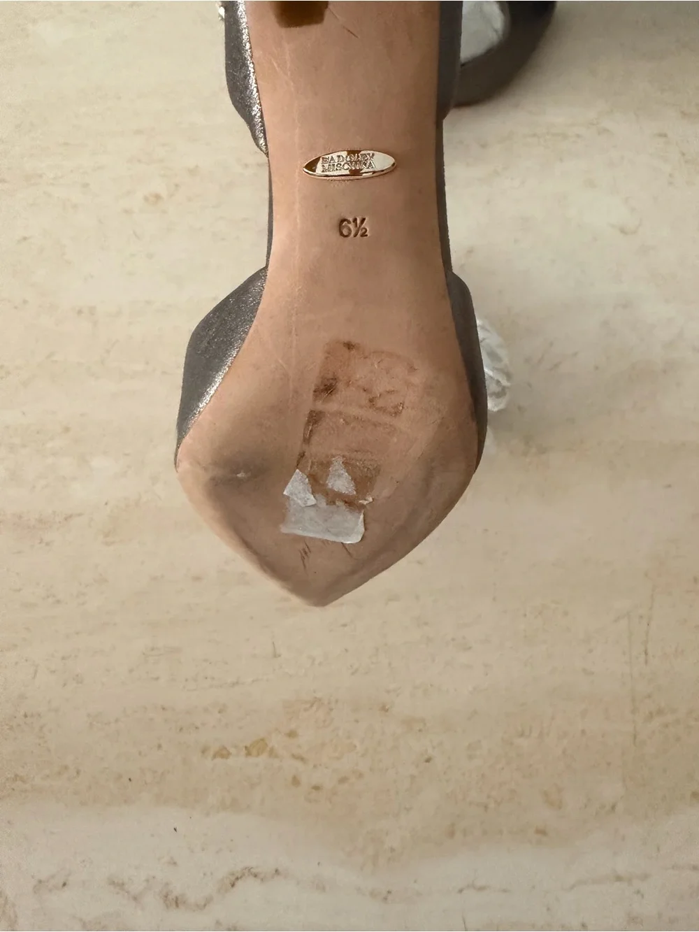 Badgley Mischka Metallic Taupe D'Orsay Pumps with Embellished Heel